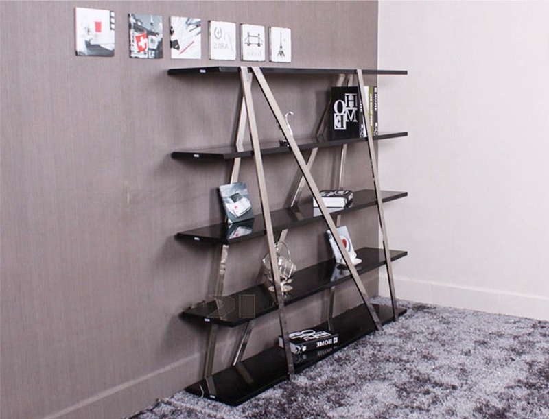 家用簡(jiǎn)易不銹鋼書架展示柜圖片